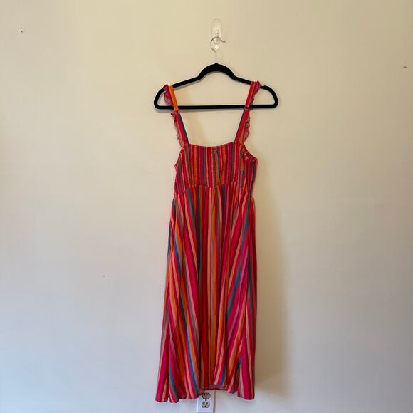 Torrid 1 maxi stripe dress multicolor festival carnival summer ruffle pink - Picture 5 of 8